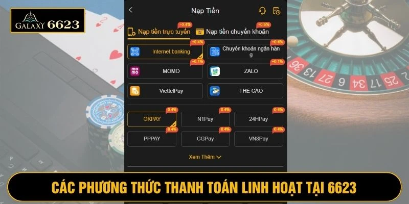Đa dạng phương thức thanh toán được nhà cái 6623 hỗ trợ