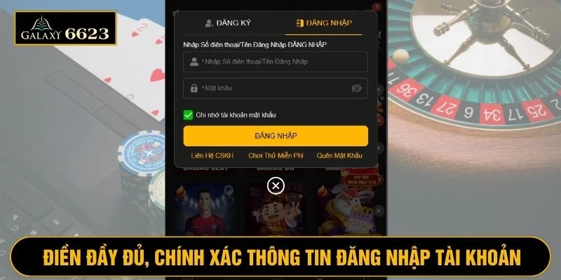 Giao diện đăng nhập tại nhà cái 6623