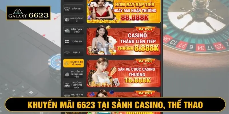 Ưu đãi dành riêng cho sảnh thể thao, casino tại 6623