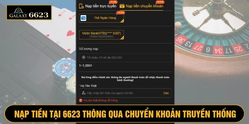 Vào vốn tại 6623 qua hình thức chuyển khoản truyền thống
